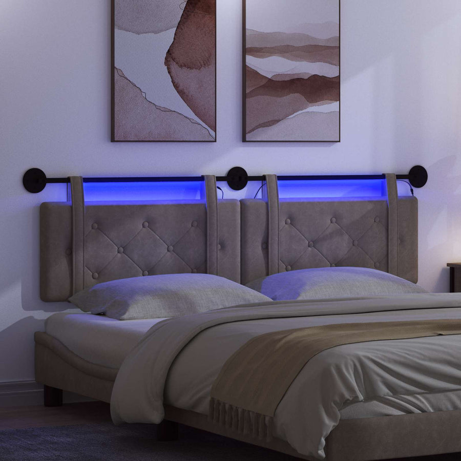 Hangend hoofdbord Met LED-verlichting Grijs Antiek PU