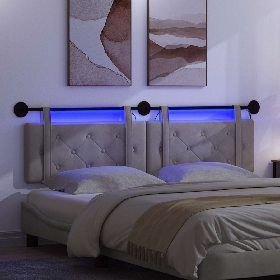 Hangend hoofdbord Met LED-verlichting Lichtgrijs Fluweel
