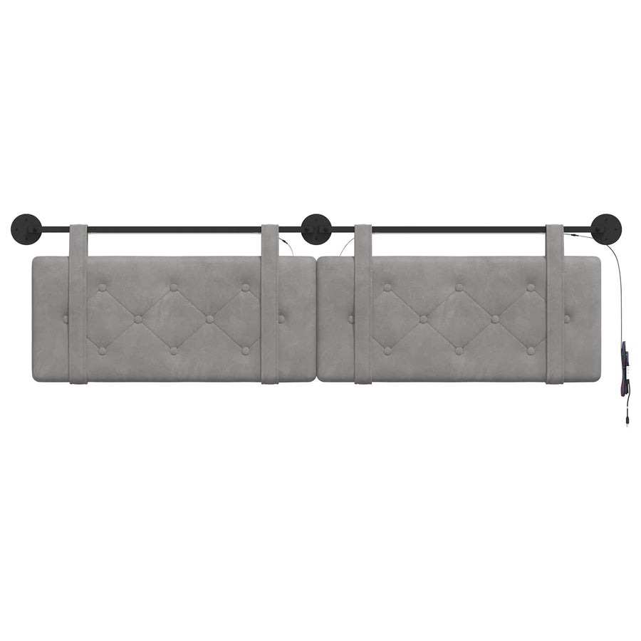 Hangend hoofdbord Met LED-verlichting Lichtgrijs Fluweel
