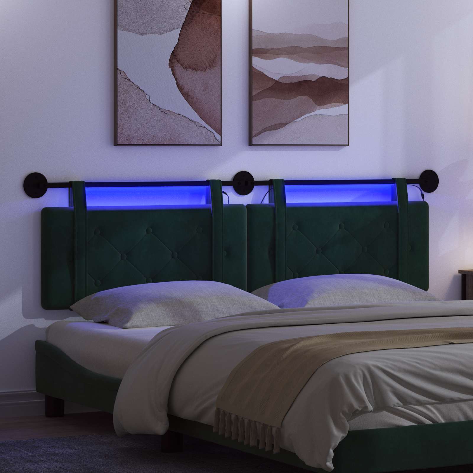 Hangend hoofdbord Met LED-verlichting Donkergroen Fluweel