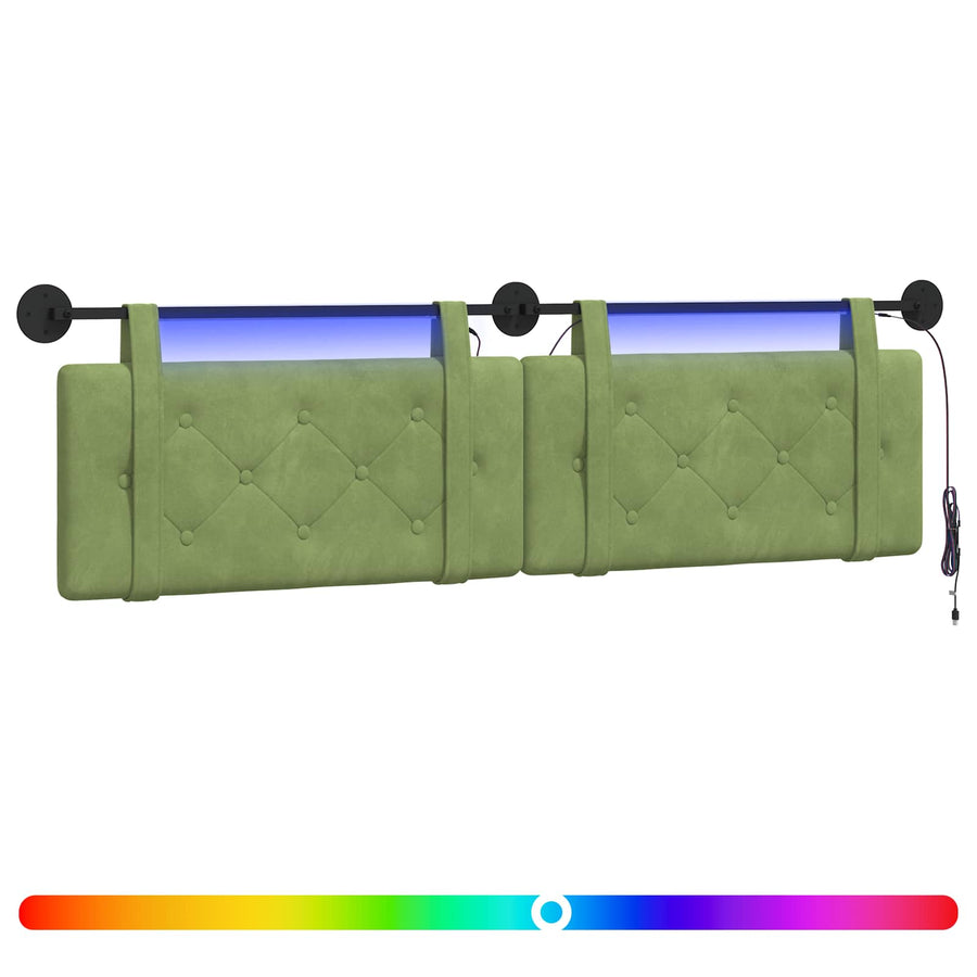 Hangend hoofdbord Met LED-verlichting Lichtgroen Fluweel