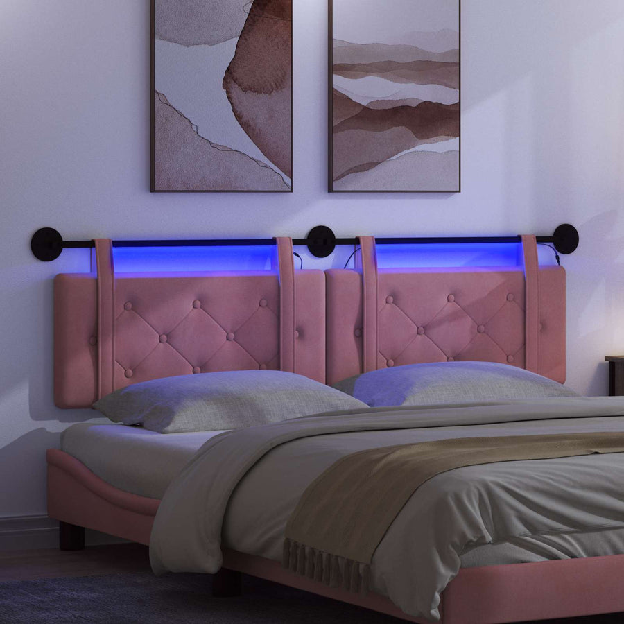 Hangend hoofdbord Met LED-verlichting Roze Fluweel