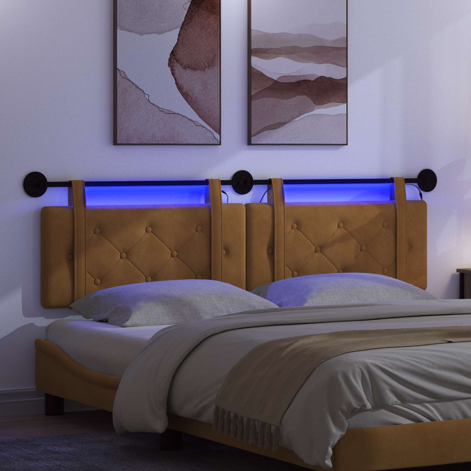 Hangend hoofdbord Met LED-verlichting Bruin Fluweel