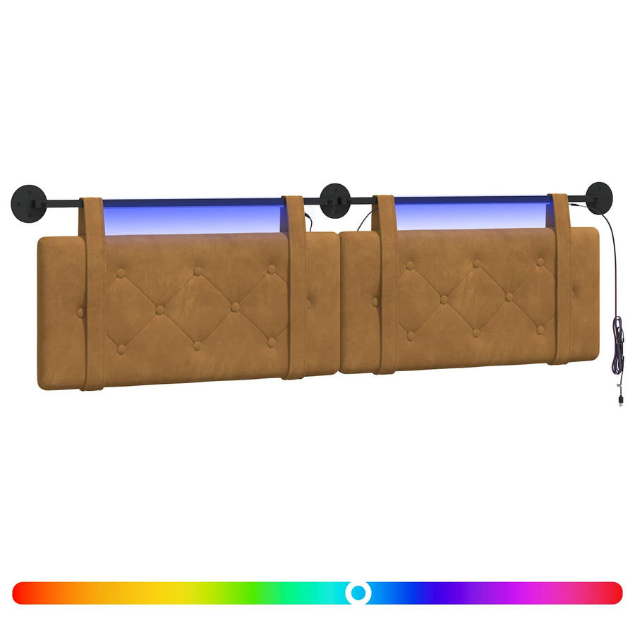 Hangend hoofdbord Met LED-verlichting Bruin Fluweel