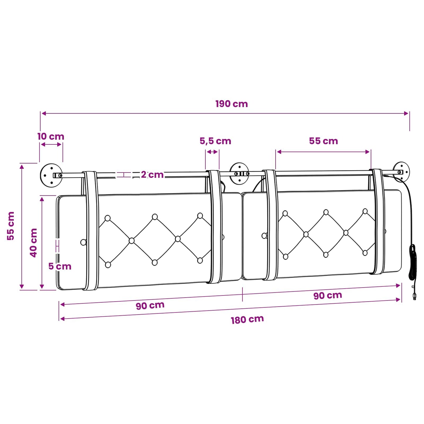 Hangend hoofdbord Met LED-verlichting Bruin Fluweel