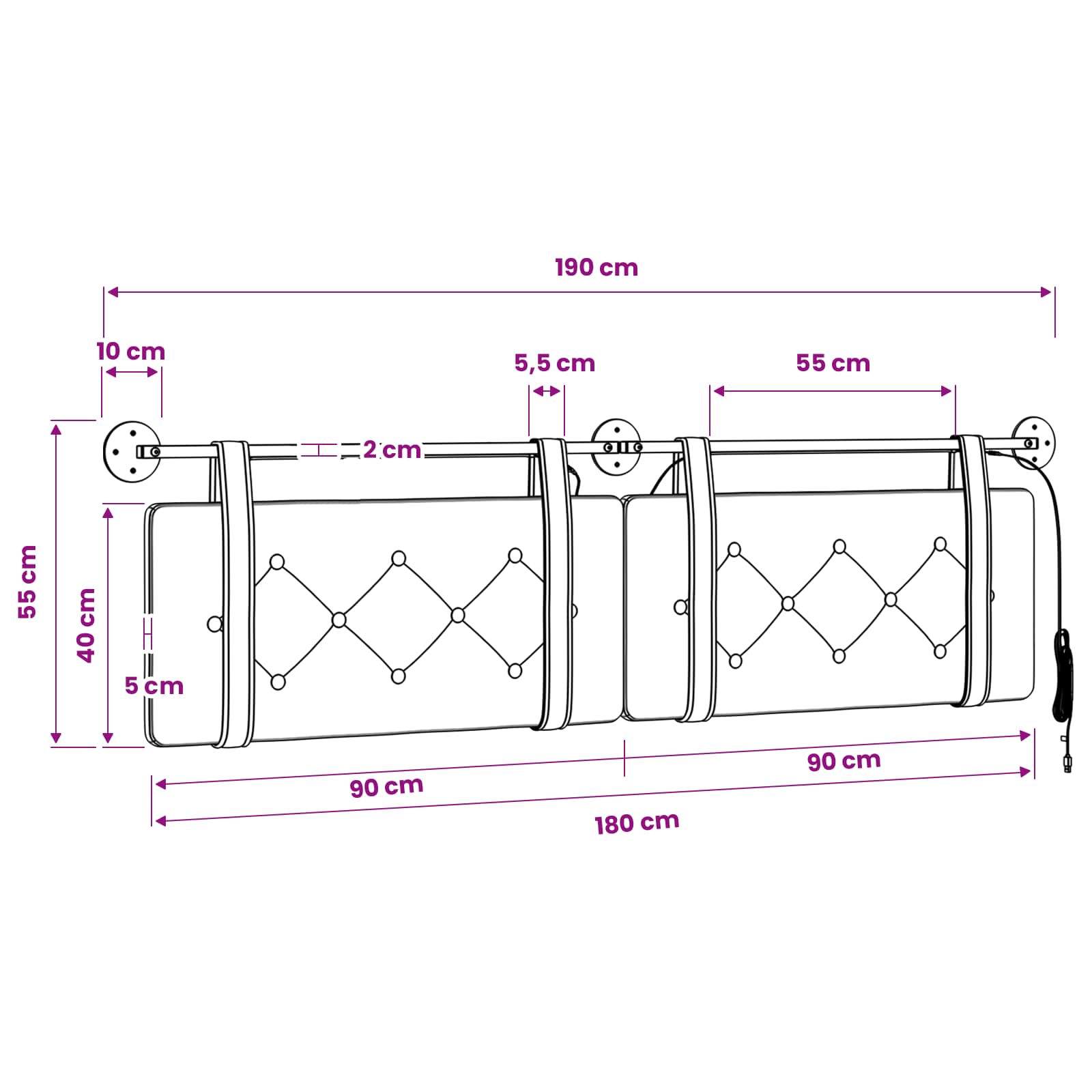 Hangend hoofdbord Met LED-verlichting Bruin Fluweel