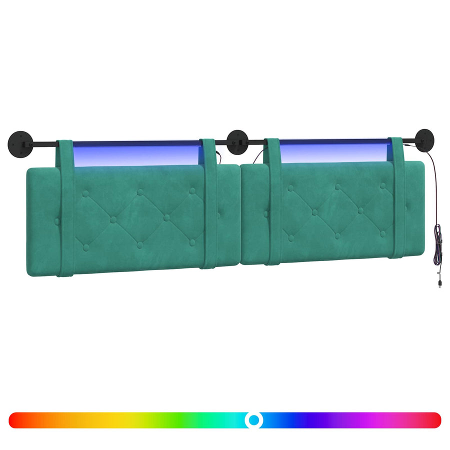 Hangend hoofdbord Met LED-verlichting Turquoise Fluweel