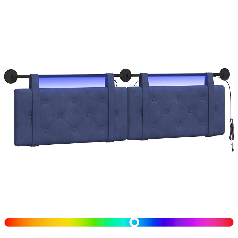 Hangend hoofdbord Met LED-verlichting Politieblauw Fluweel