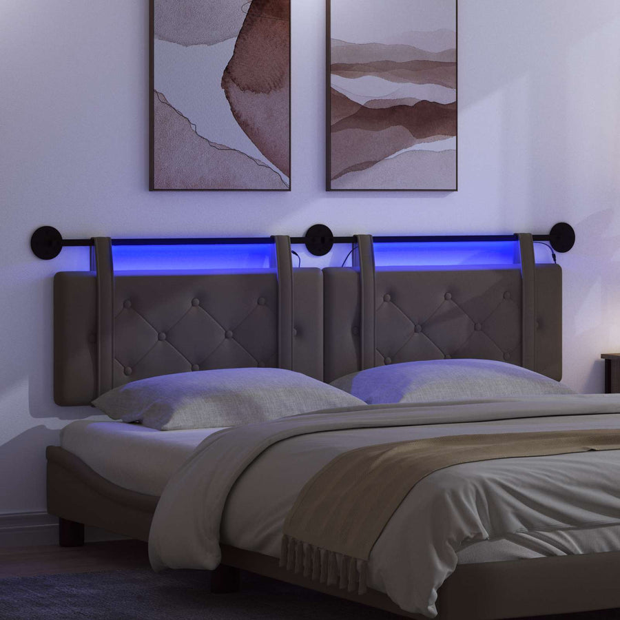 Hangend hoofdbord Met LED-verlichting Grijs Kunstleer