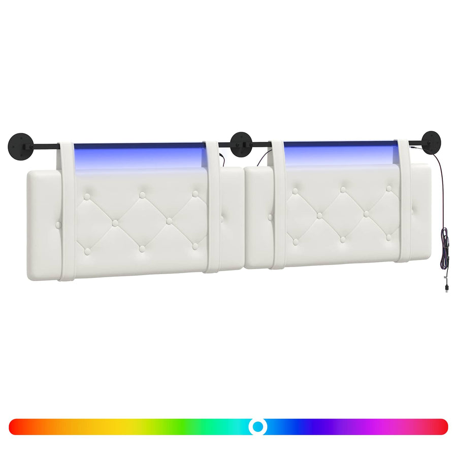 Hangend hoofdbord Met LED-verlichting Wit Kunstleer
