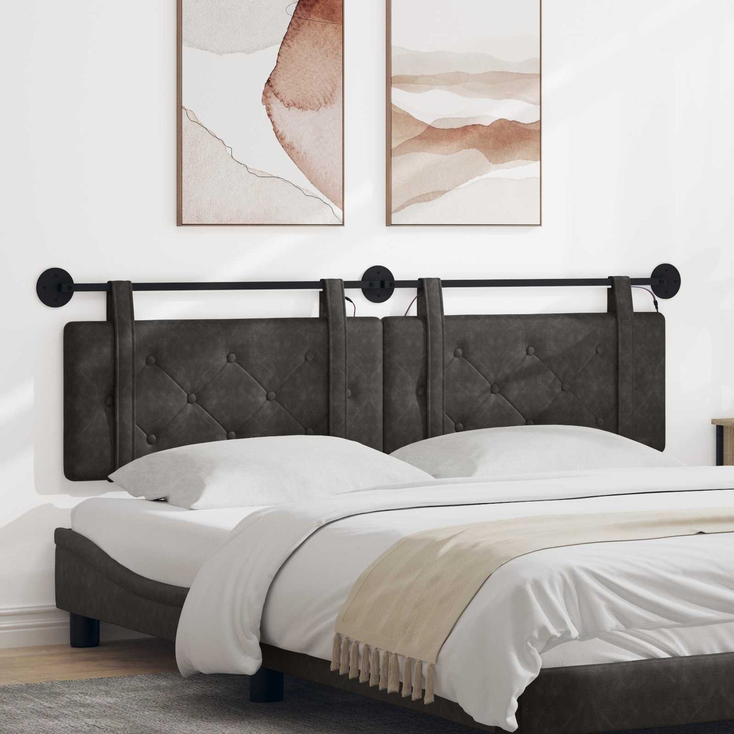 Hangend hoofdbord Met LED-verlichting Zwart Antiek PU