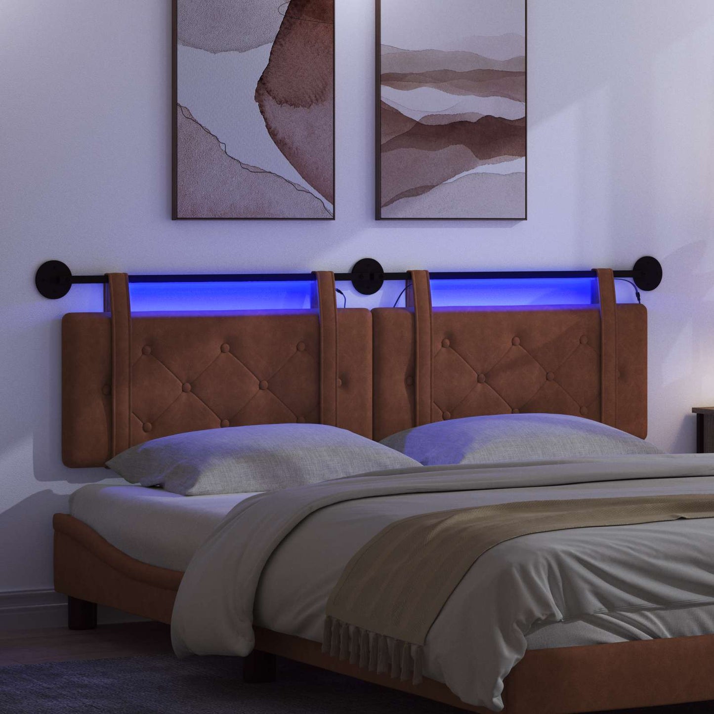 Hangend hoofdbord Met LED-verlichting Bruin Antiek PU