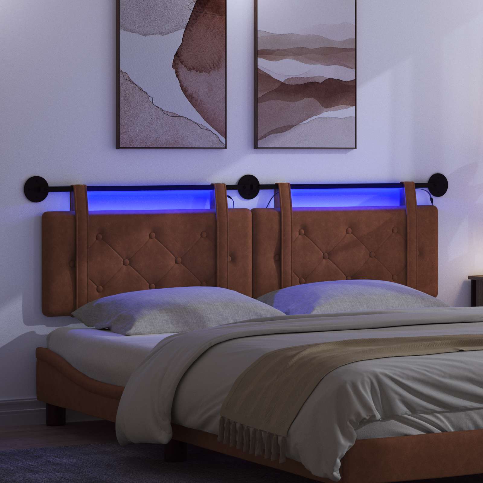 Hangend hoofdbord Met LED-verlichting Bruin Antiek PU