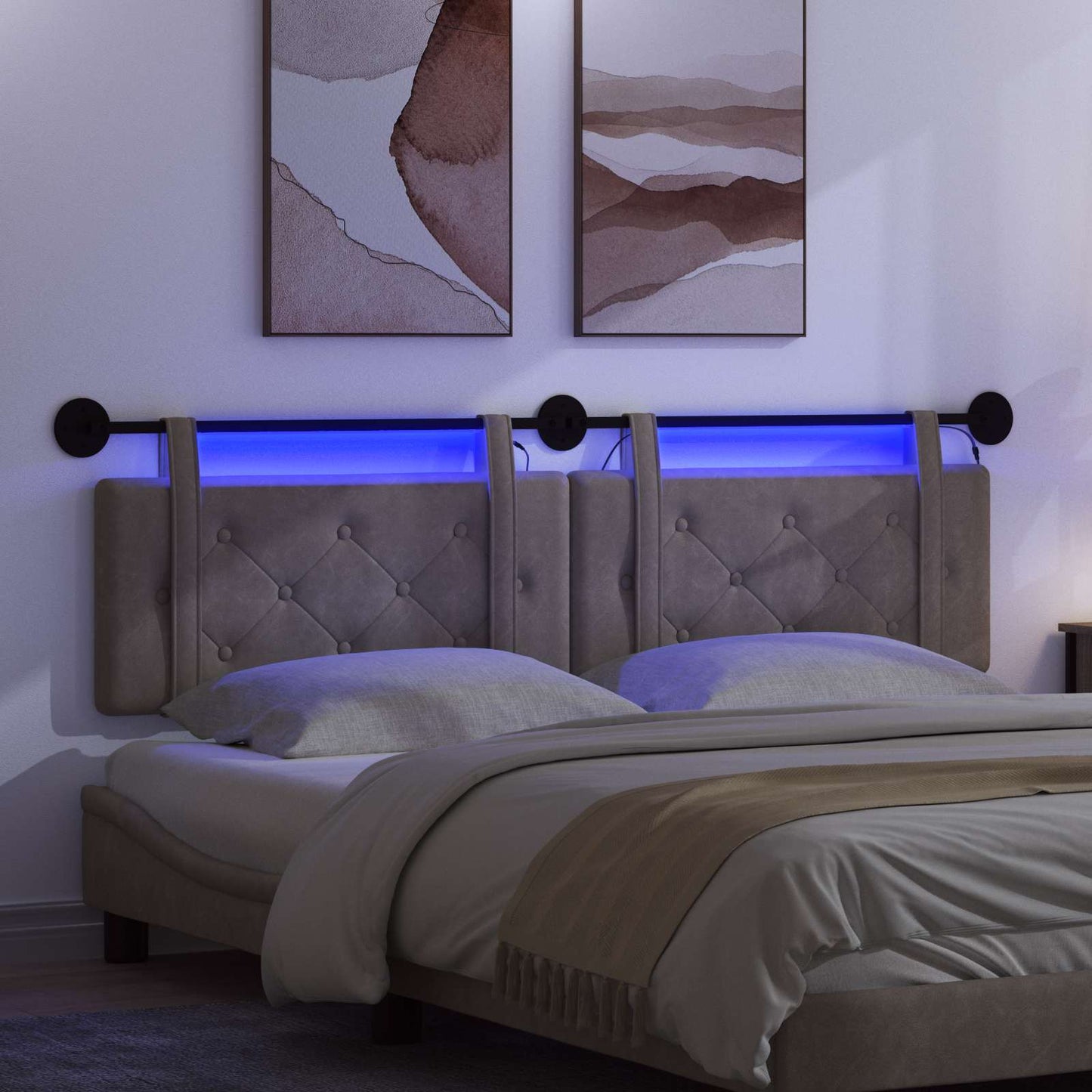 Hangend hoofdbord Met LED-verlichting Grijs Antiek PU