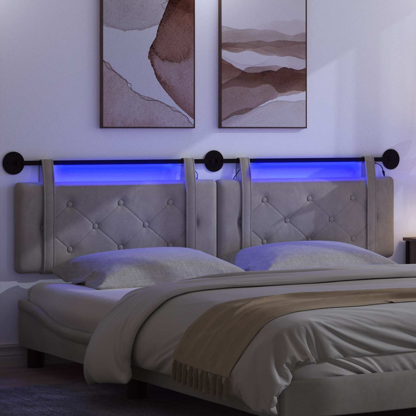 Hangend hoofdbord Met LED-verlichting Lichtgrijs Fluweel