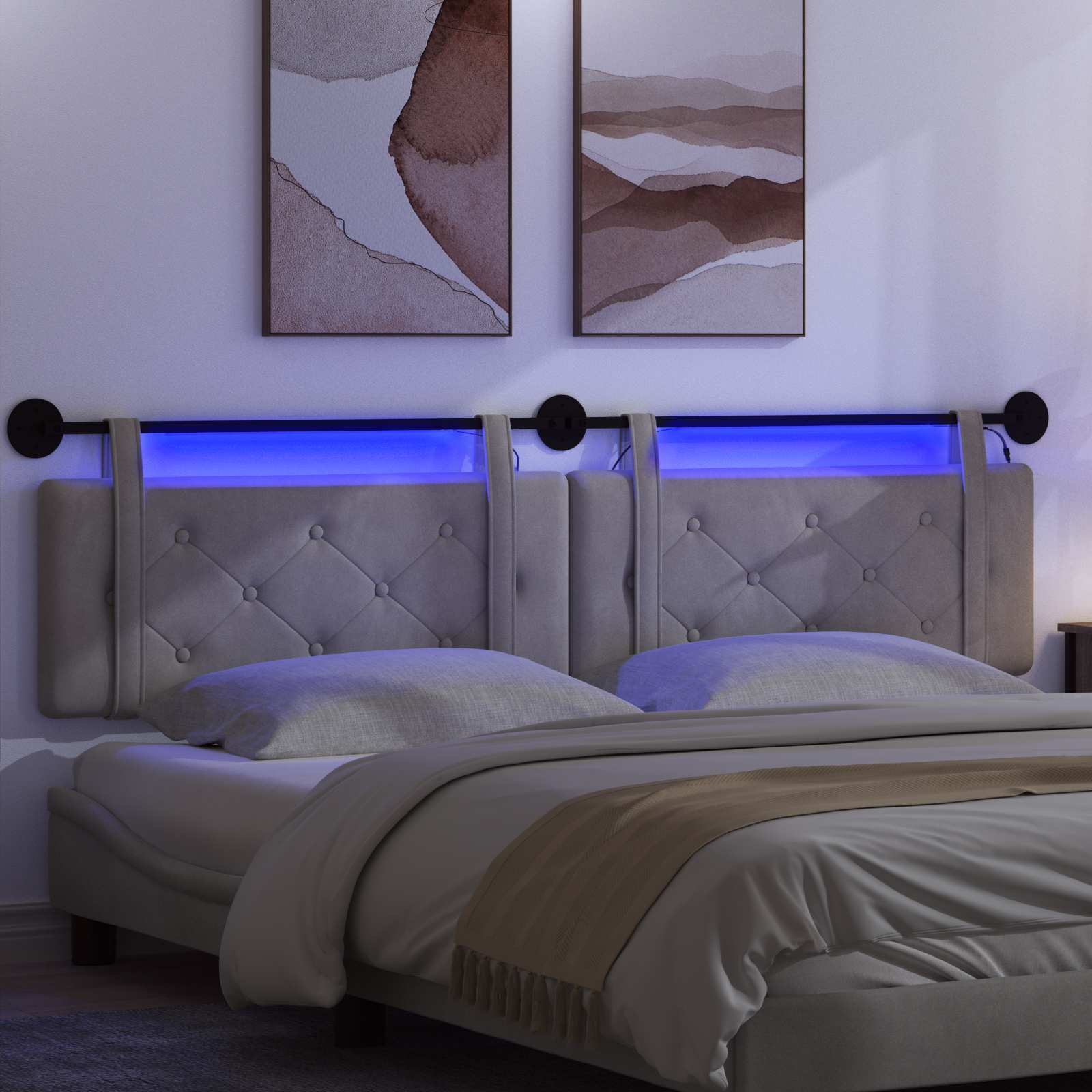 Hangend hoofdbord Met LED-verlichting Lichtgrijs Fluweel