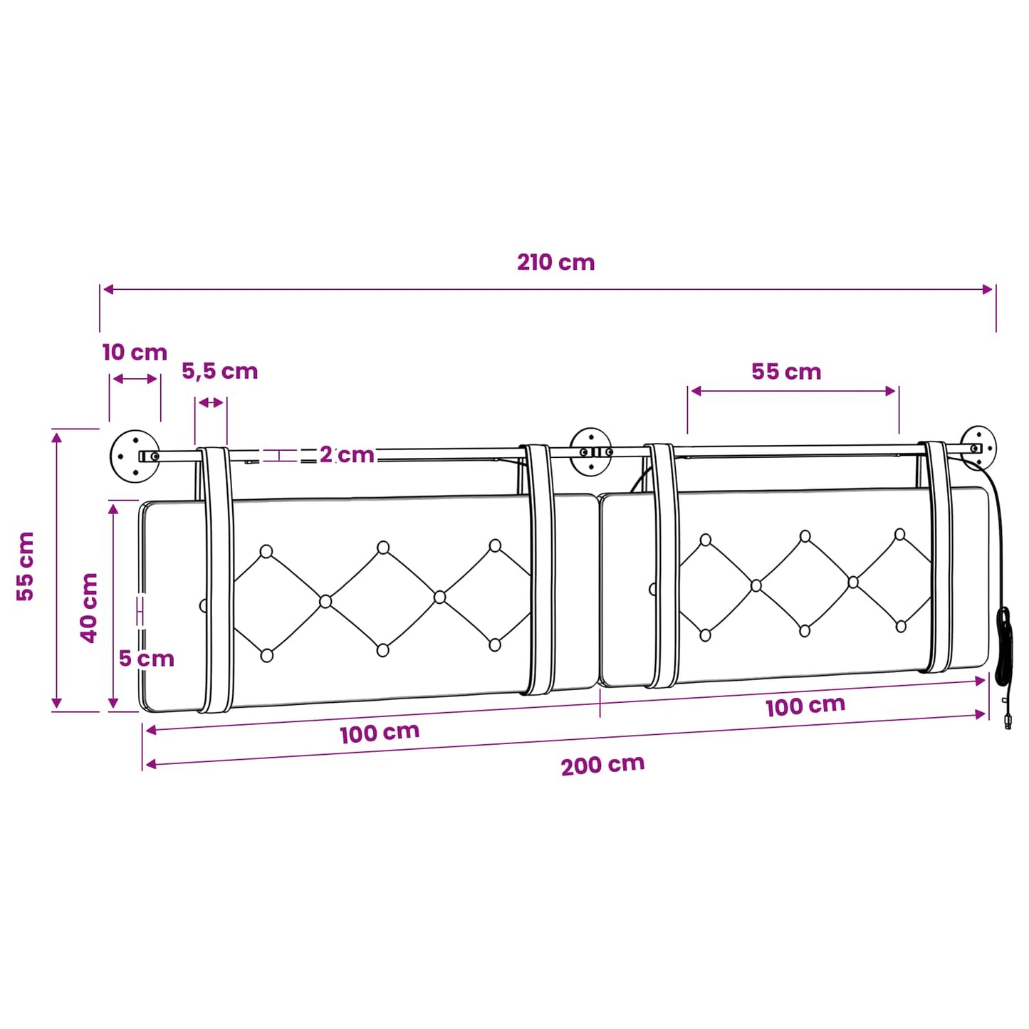 Hangend hoofdbord Met LED-verlichting Lichtgrijs Fluweel