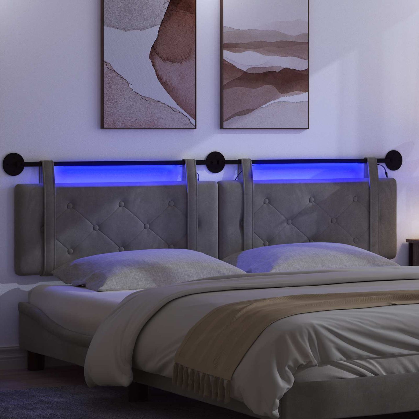 Hangend hoofdbord Met LED-verlichting Donkergrijs Fluweel