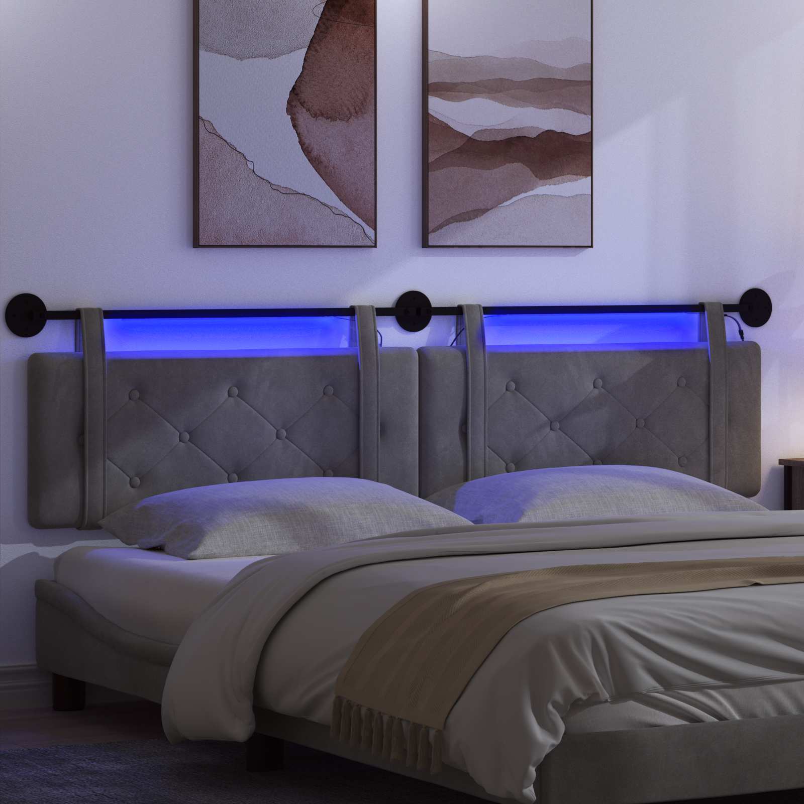 Hangend hoofdbord Met LED-verlichting Donkergrijs Fluweel