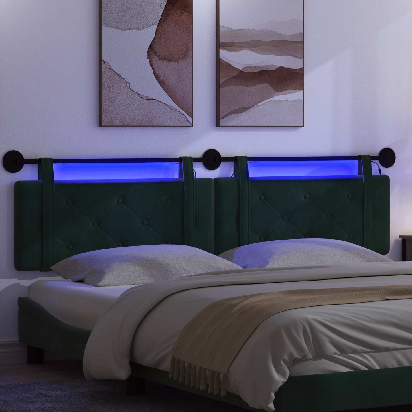 Hangend hoofdbord Met LED-verlichting Donkergroen Fluweel
