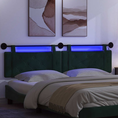 Hangend hoofdbord Met LED-verlichting Donkergroen Fluweel