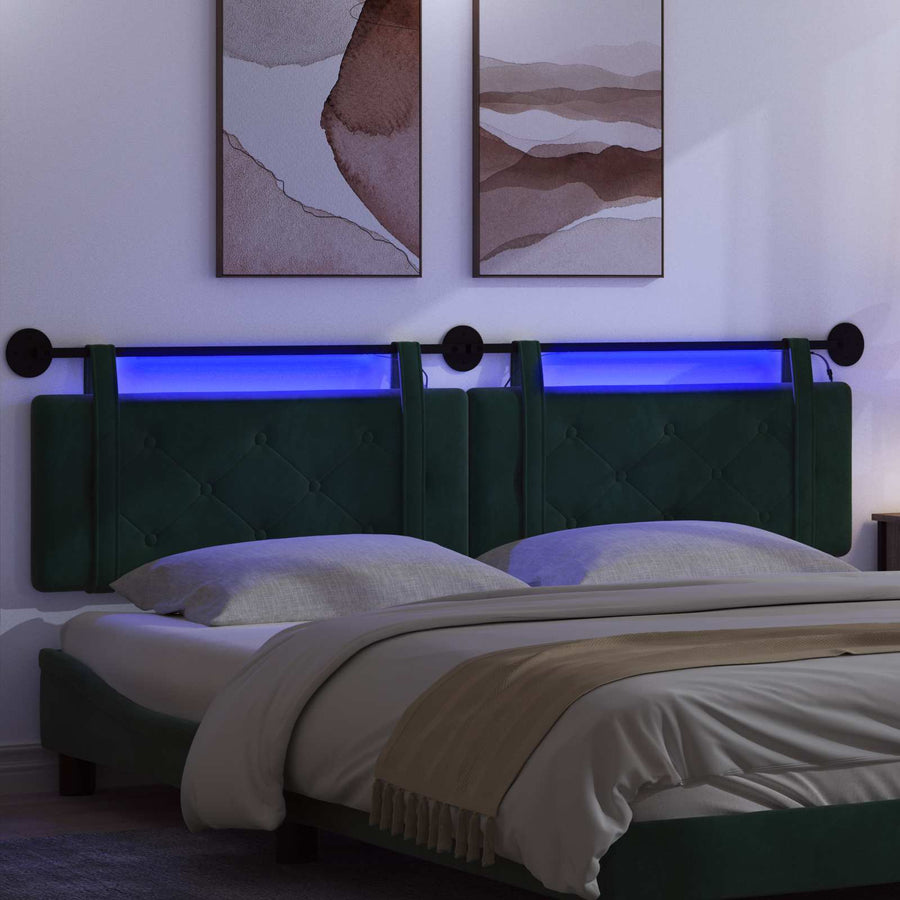 Hangend hoofdbord Met LED-verlichting Donkergroen Fluweel