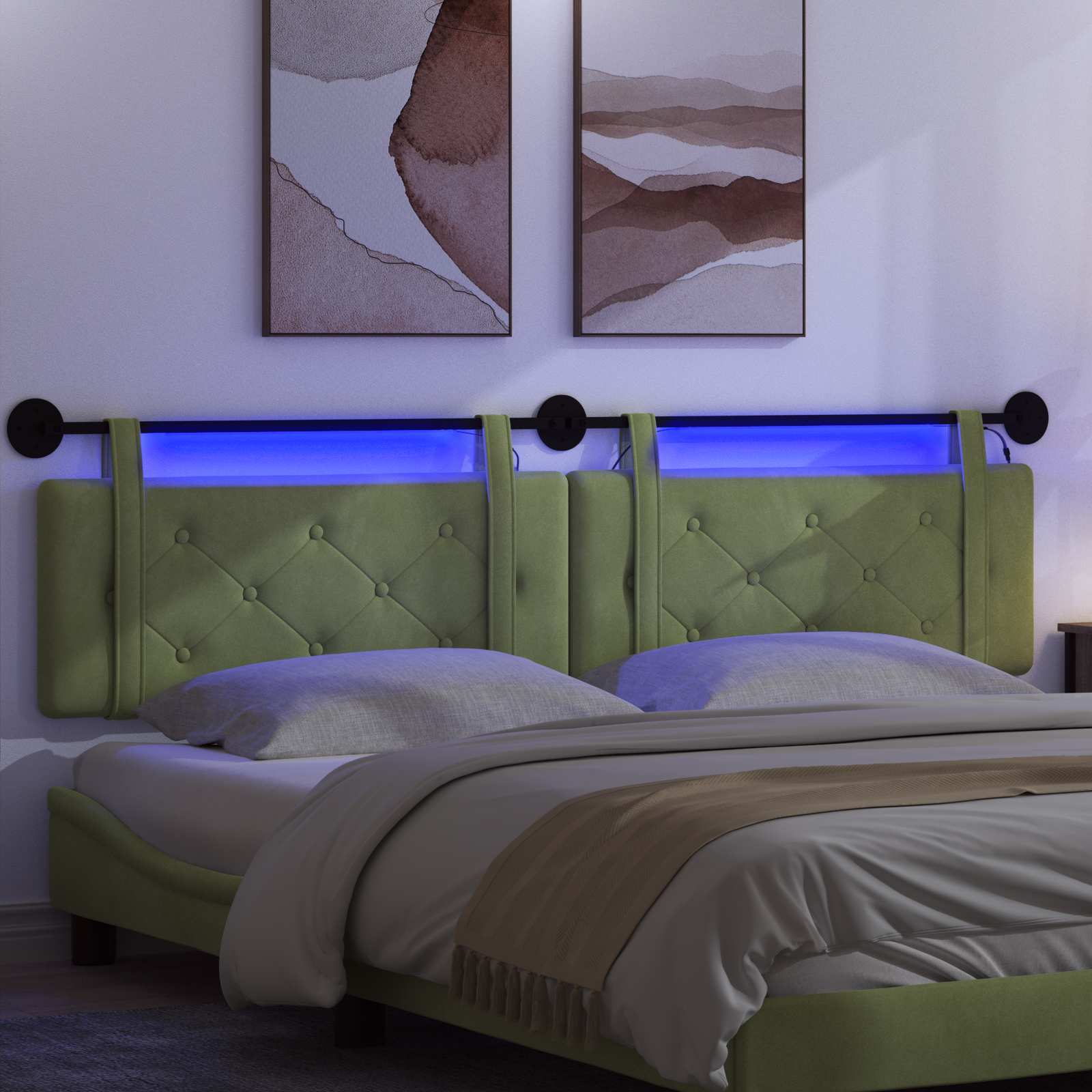 Hangend hoofdbord Met LED-verlichting Lichtgroen Fluweel