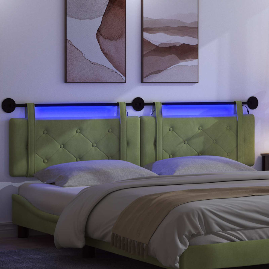 Hangend hoofdbord Met LED-verlichting Lichtgroen Fluweel
