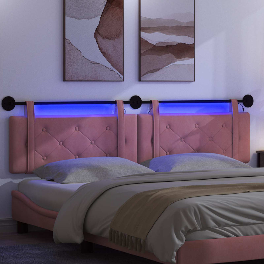Hangend hoofdbord Met LED-verlichting Roze Fluweel