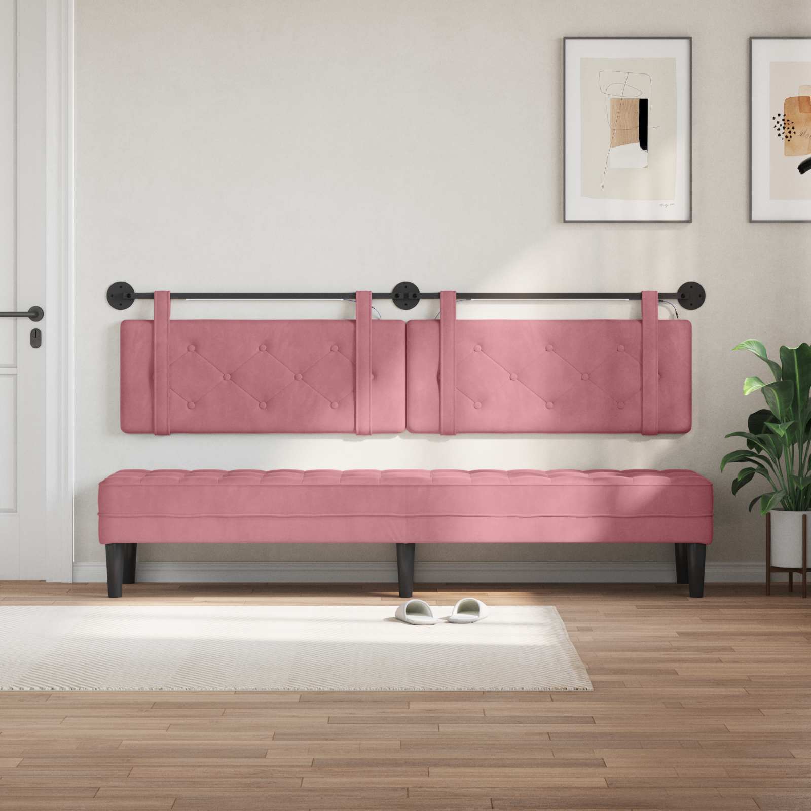 Hangend hoofdbord Met LED-verlichting Roze Fluweel