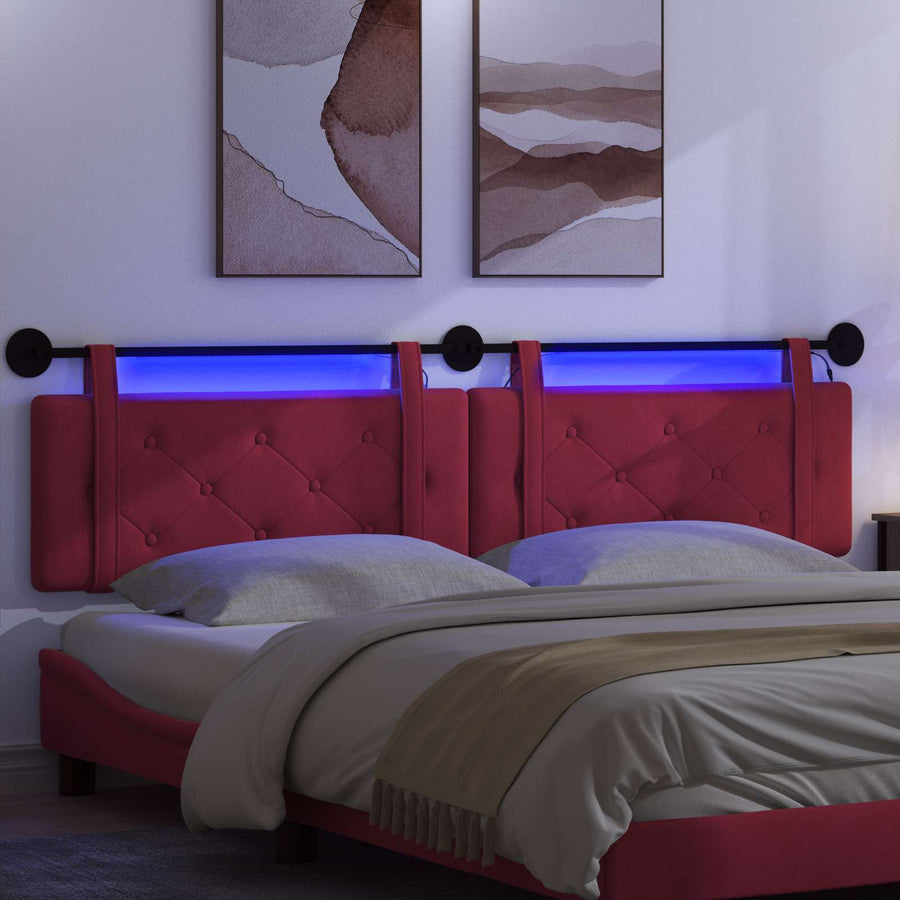Hangend hoofdbord Met LED-verlichting Wijnrood Fluweel