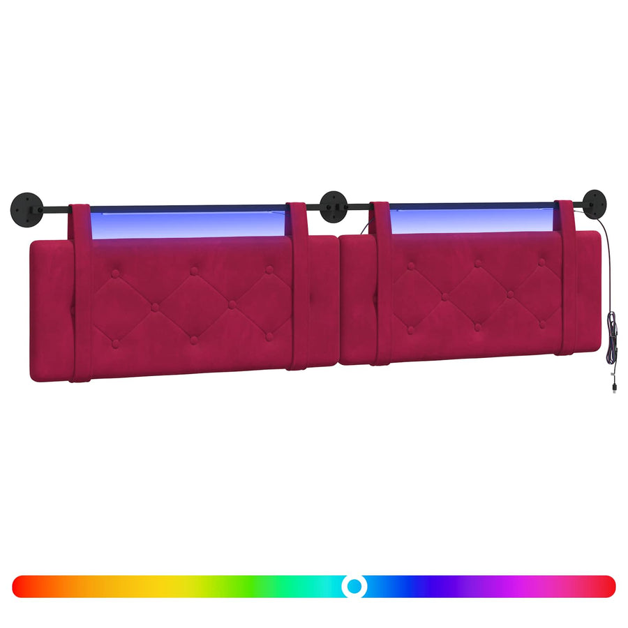 Hangend hoofdbord Met LED-verlichting Wijnrood Fluweel