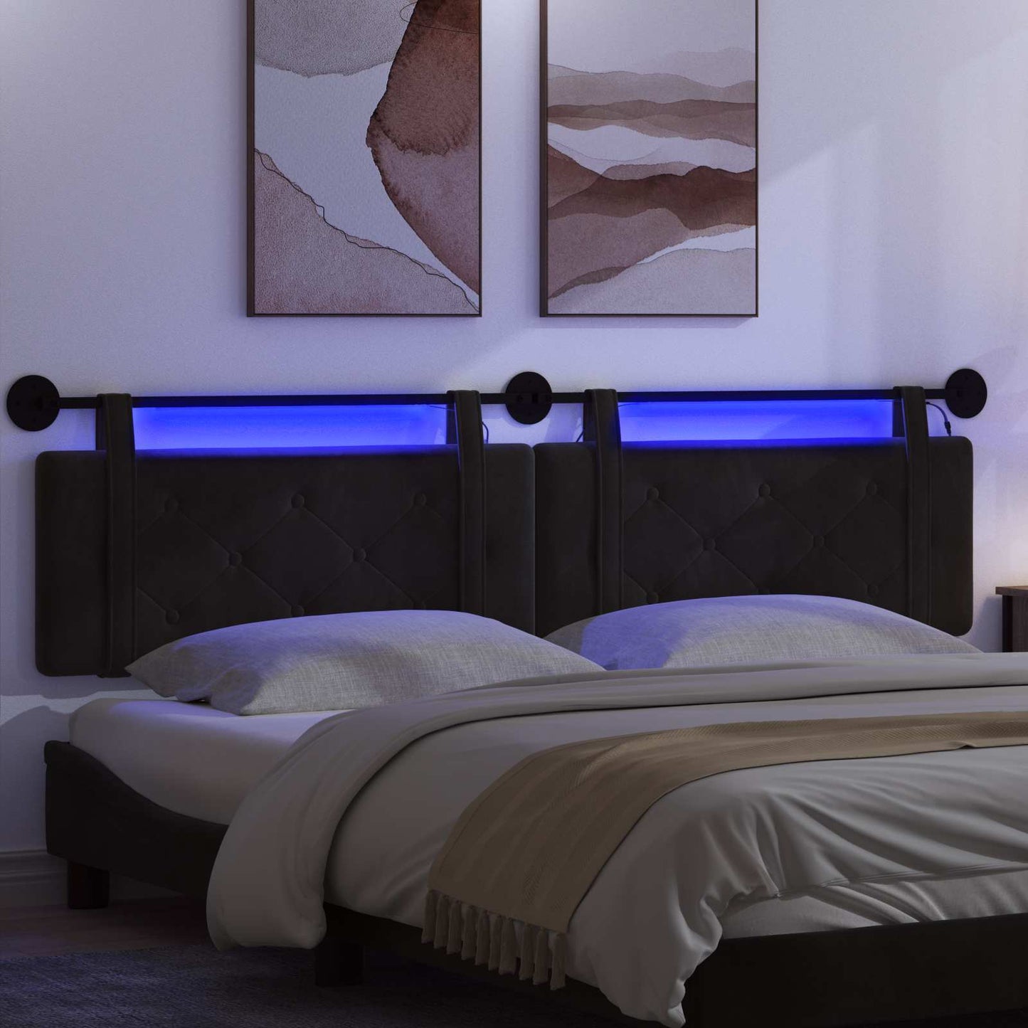 Hangend hoofdbord Met LED-verlichting Zwart Fluweel