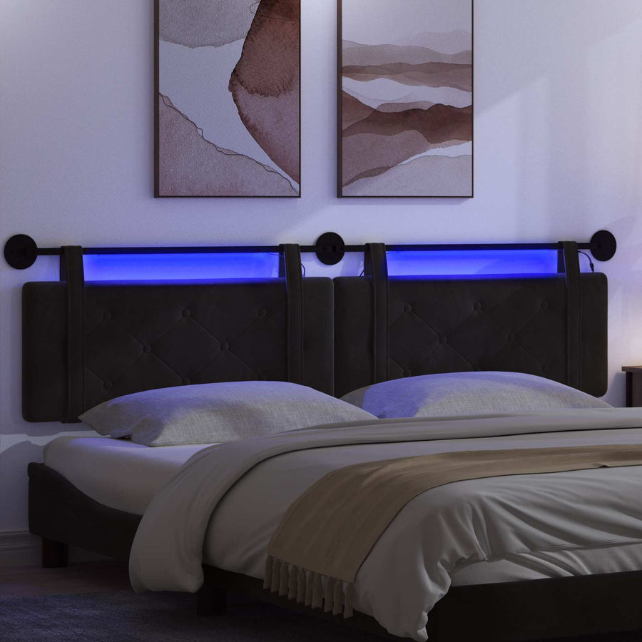 Hangend hoofdbord Met LED-verlichting Zwart Fluweel