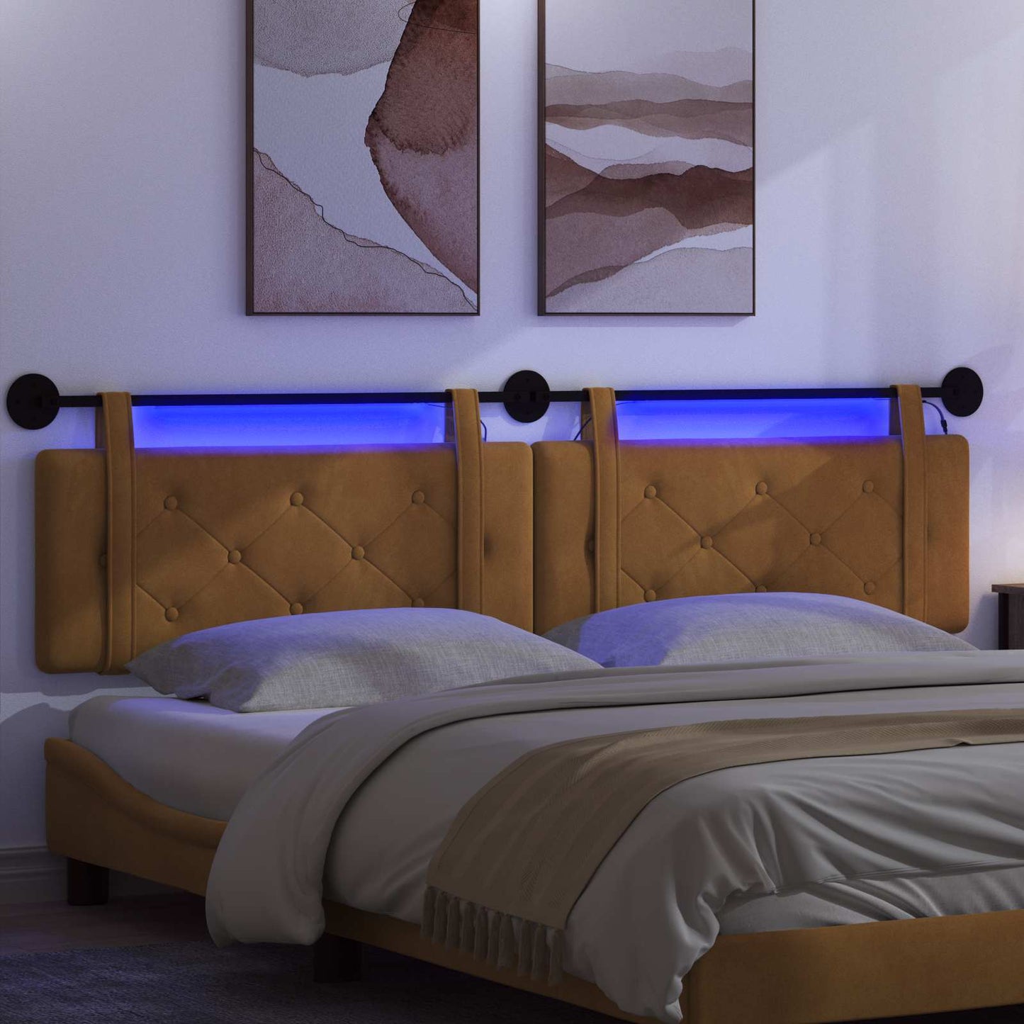 Hangend hoofdbord Met LED-verlichting Bruin Fluweel