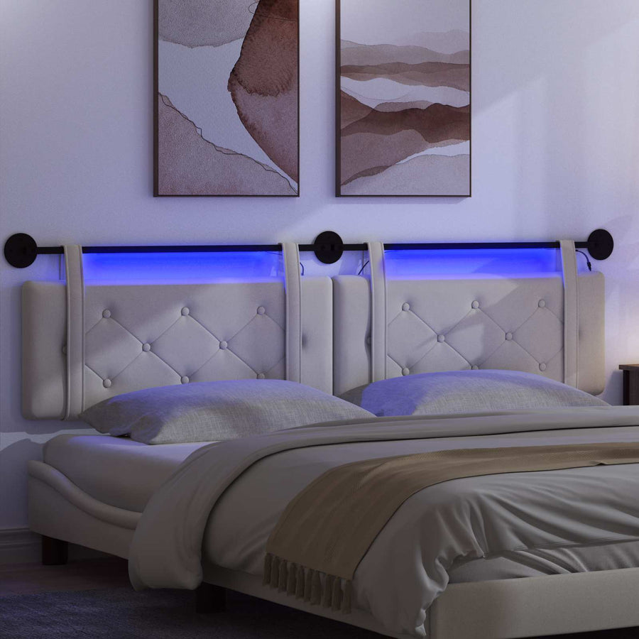 Hangend hoofdbord Met LED-verlichting Crèmekleurig Fluweel