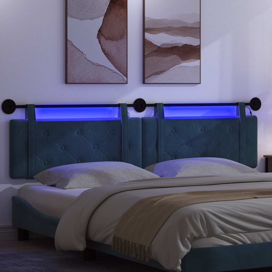 Hangend hoofdbord Met LED-verlichting Blauw Fluweel