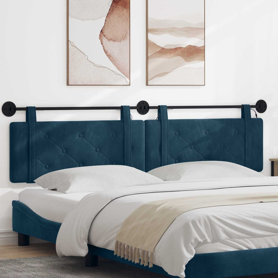 Hangend hoofdbord Met LED-verlichting Blauw Fluweel