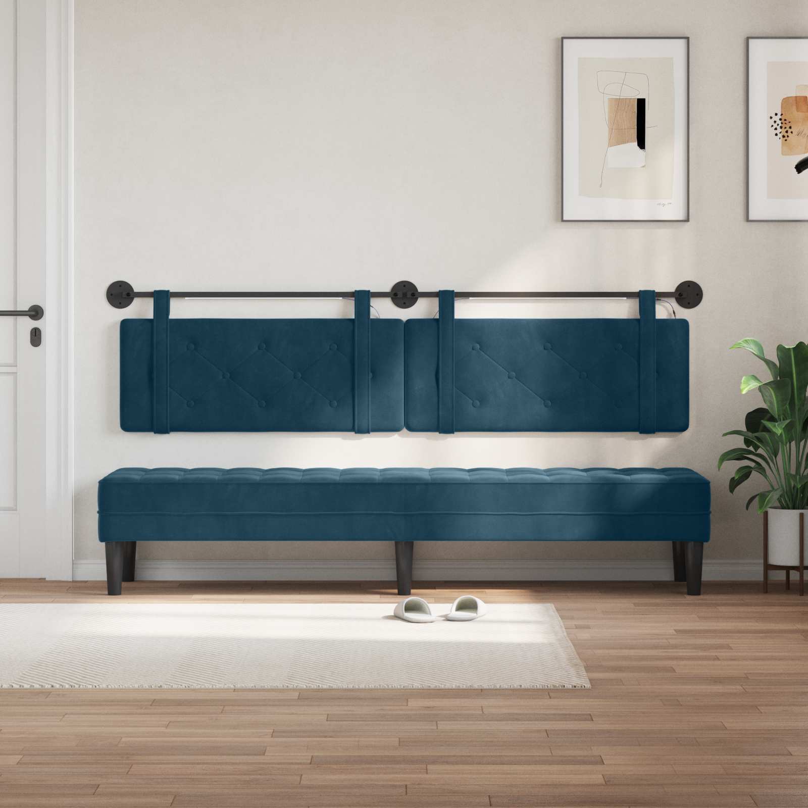Hangend hoofdbord Met LED-verlichting Blauw Fluweel