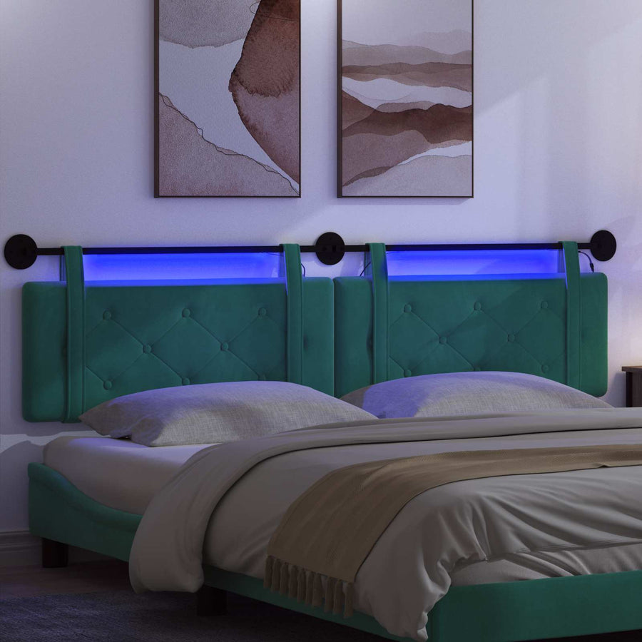 Hangend hoofdbord Met LED-verlichting Turquoise Fluweel