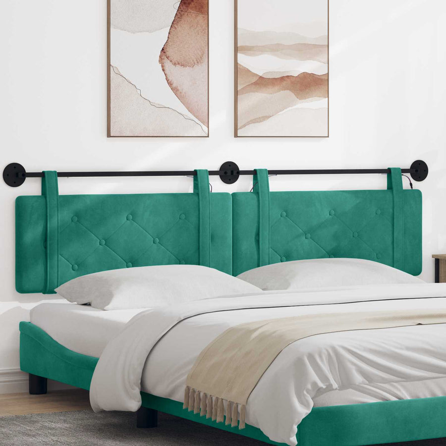 Hangend hoofdbord Met LED-verlichting Turquoise Fluweel