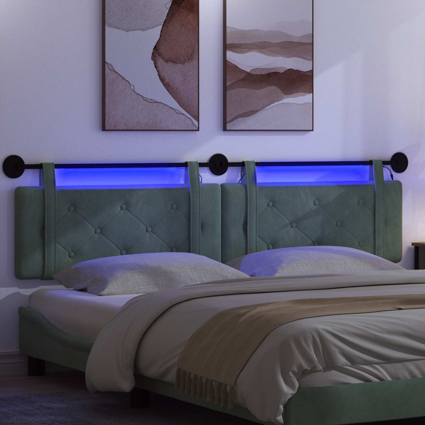 Hangend hoofdbord Met LED-verlichting Zeegroen Fluweel