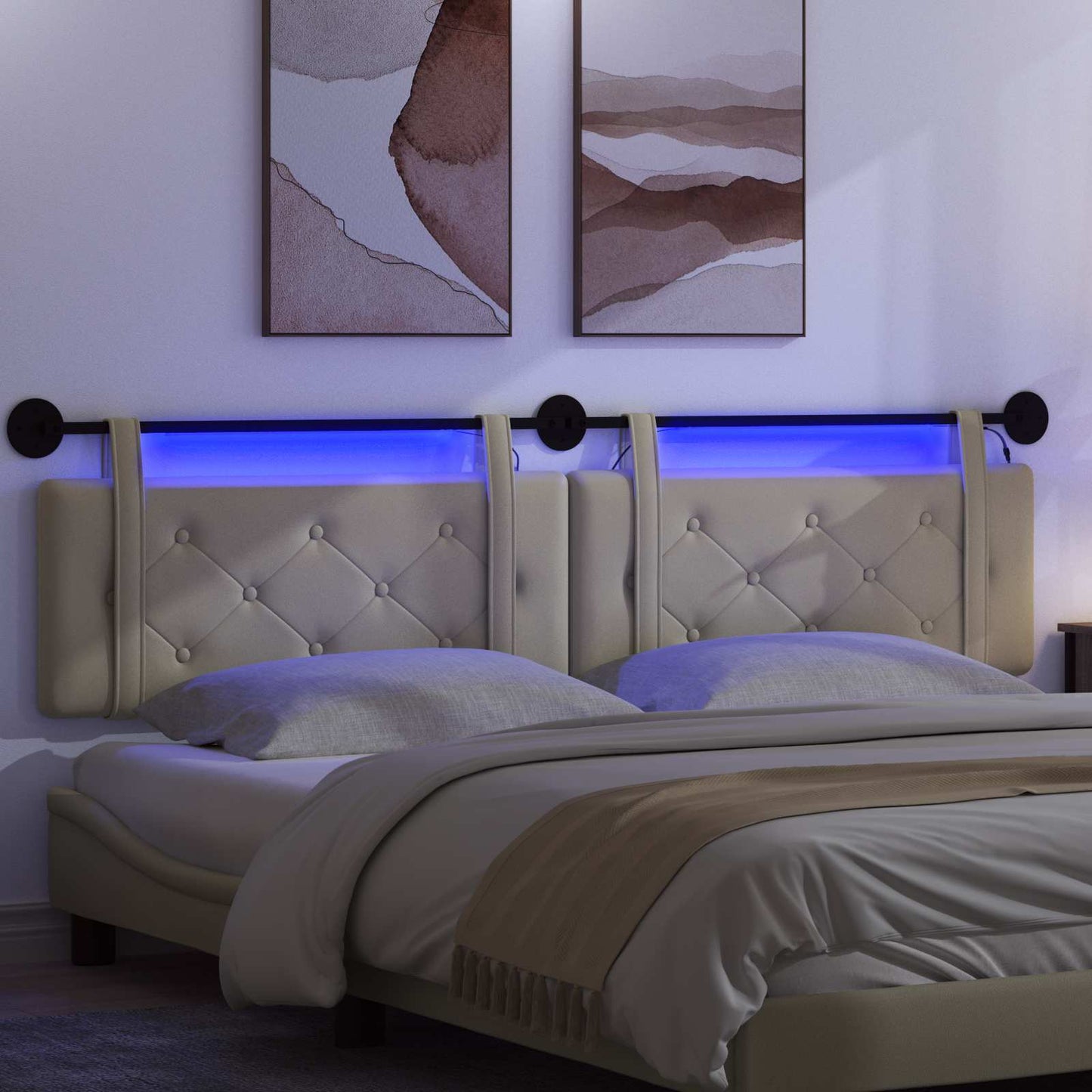 Hangend hoofdbord Met LED-verlichting Crèmekleurig Kunstleer