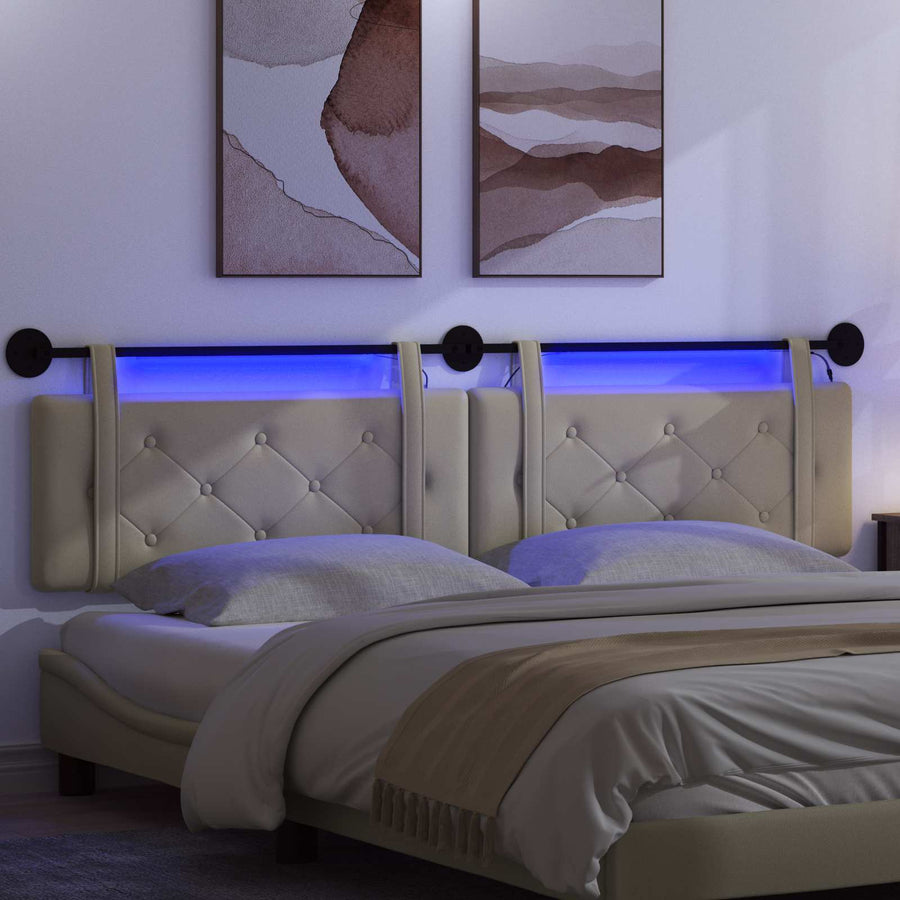 Hangend hoofdbord Met LED-verlichting Crèmekleurig Kunstleer