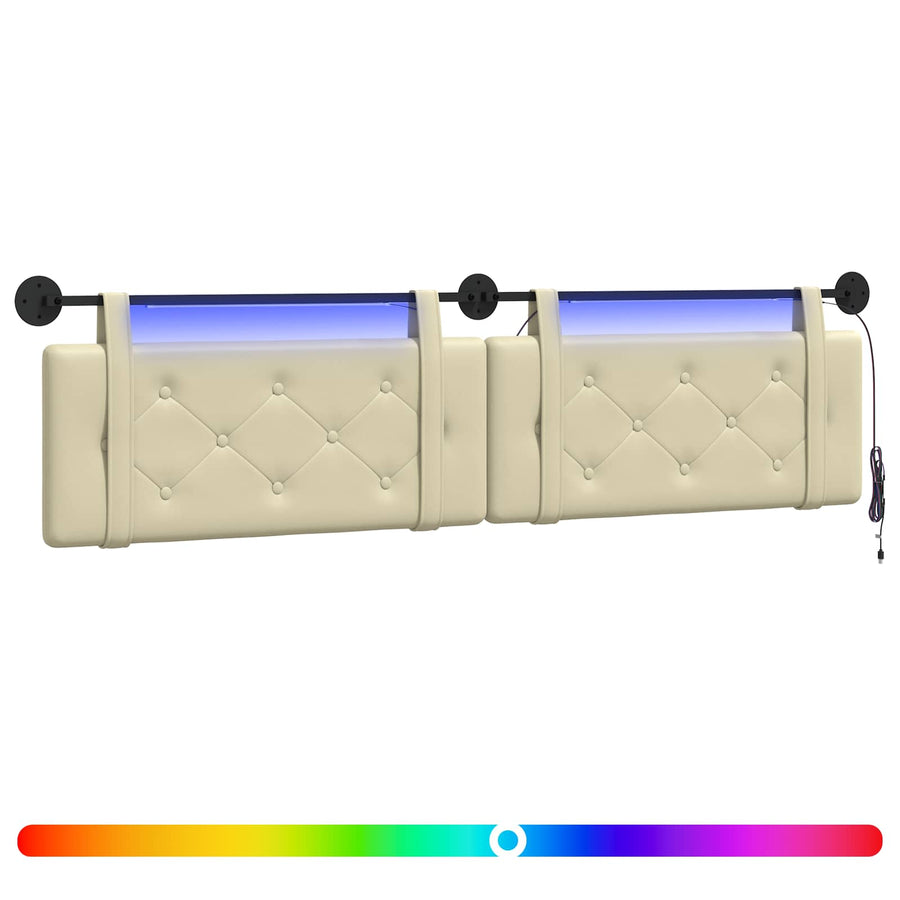 Hangend hoofdbord Met LED-verlichting Crèmekleurig Kunstleer
