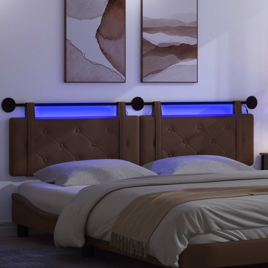 Hangend hoofdbord Met LED-verlichting Bruin Kunstleer