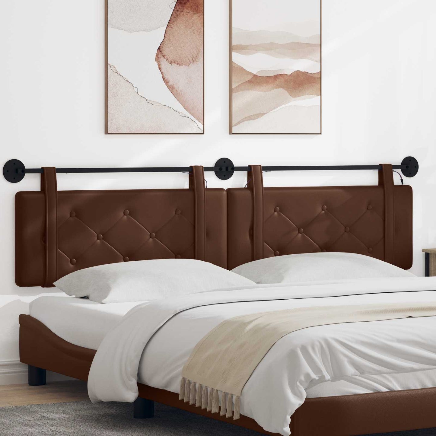 Hangend hoofdbord Met LED-verlichting Bruin Kunstleer