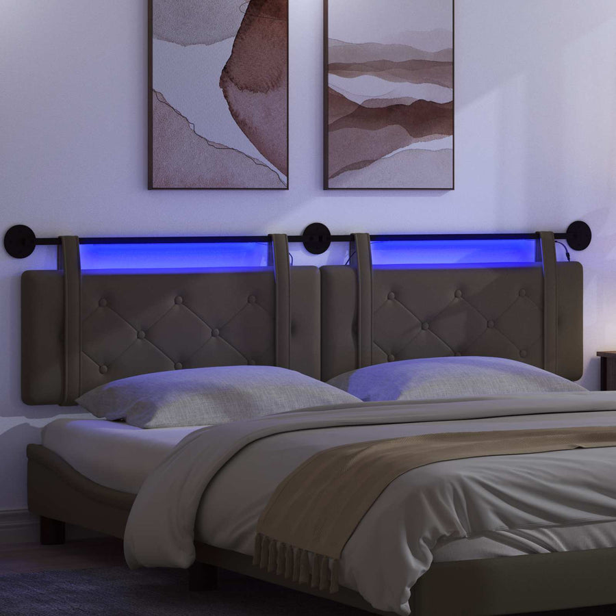 Hangend hoofdbord Met LED-verlichting Grijs Kunstleer