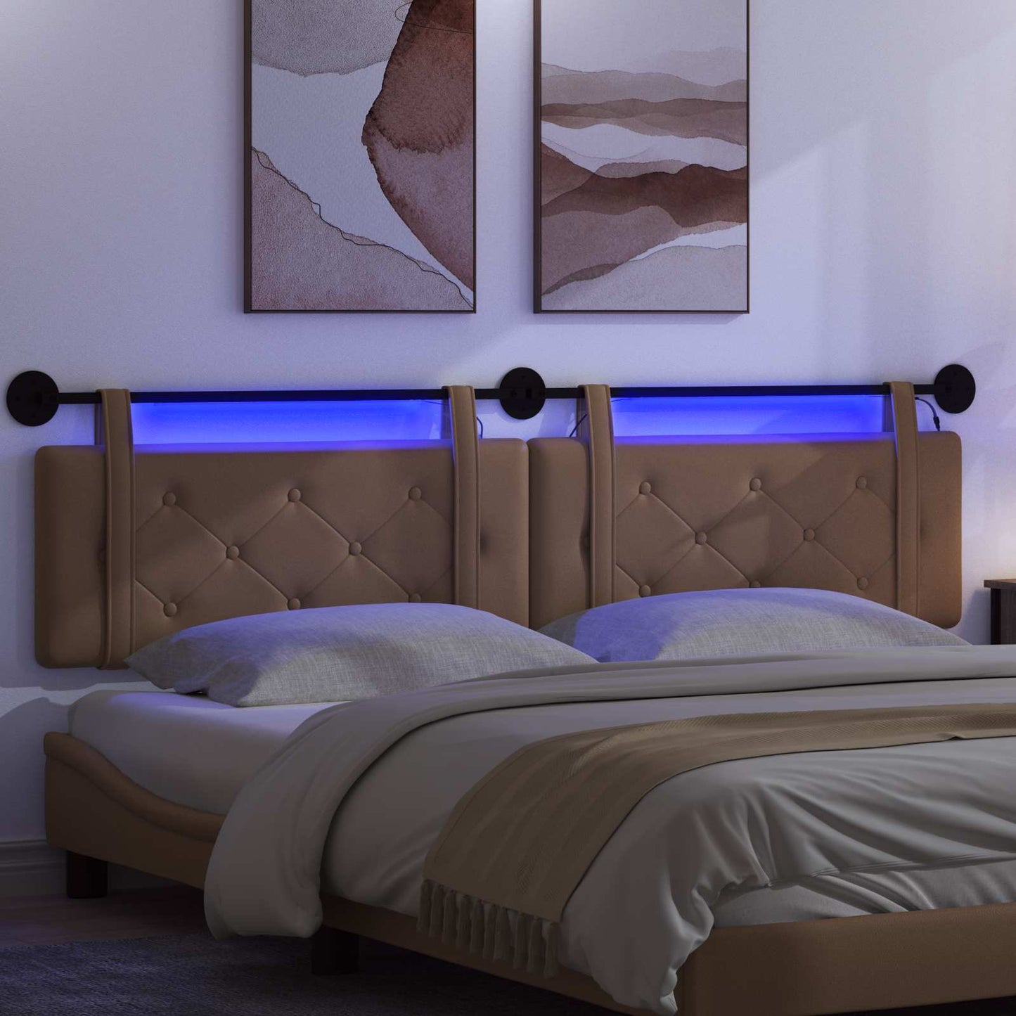 Hangend hoofdbord Met LED-verlichting Cappuccino Kunstleer