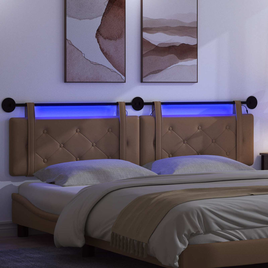 Hangend hoofdbord Met LED-verlichting Cappuccino Kunstleer